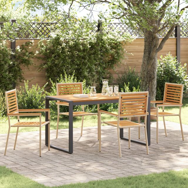 Berkfield Home 5 Piece Garden Dining Set Beige Poly Rattan Acacia - image 1