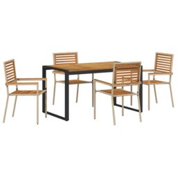 Berkfield Home 5 Piece Garden Dining Set Beige Poly Rattan Acacia - thumbnail 2