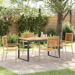 Berkfield Home 5 Piece Garden Dining Set Beige Poly Rattan Acacia - thumbnail 1