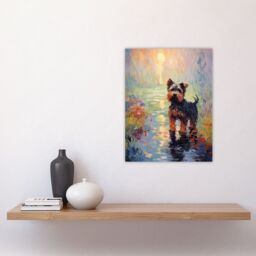 Artery8 Yorkshire Terrier Claude Monet Style Dog Oil Painting Sunrise Walk By Lake Unframed Wall Art Print Poster Home Decor Premium - thumbnail 4