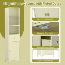 Costway 170cm Tall Bathroom Cabinet Wooden Narrow Floor Cabinet w/ Drawer in Beige - thumbnail 4