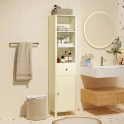 Costway 170cm Tall Bathroom Cabinet Wooden Narrow Floor Cabinet w/ Drawer in Beige - thumbnail 7