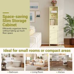 Costway 170cm Tall Bathroom Cabinet Wooden Narrow Floor Cabinet w/ Drawer in Beige - thumbnail 8