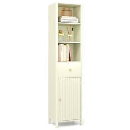 Costway 170cm Tall Bathroom Cabinet Wooden Narrow Floor Cabinet w/ Drawer in Beige - thumbnail 6