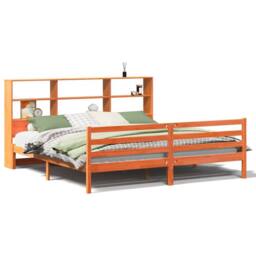 Berkfield Home Bookcase Bed Frame Wax Brown 120x190 cm Small Double Solid Wood - Size: Super King - thumbnail 2