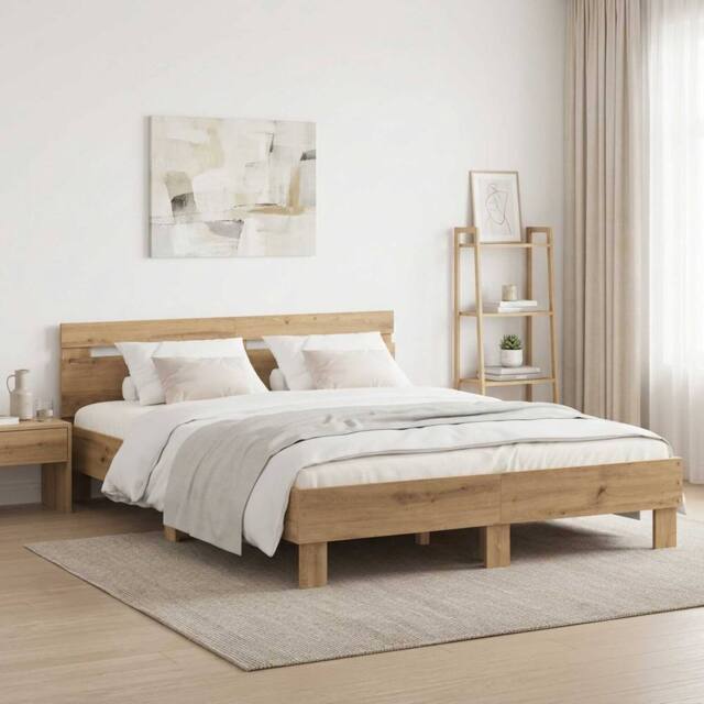 Berkfield Home Bed Frame Artisan Oak 135 x 190 cm Engineered Wood in Brown - image 1