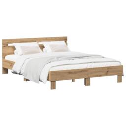 Berkfield Home Bed Frame Artisan Oak 135 x 190 cm Engineered Wood in Brown - thumbnail 2