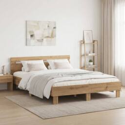 Berkfield Home Bed Frame Artisan Oak 135 x 190 cm Engineered Wood in Brown - thumbnail 1