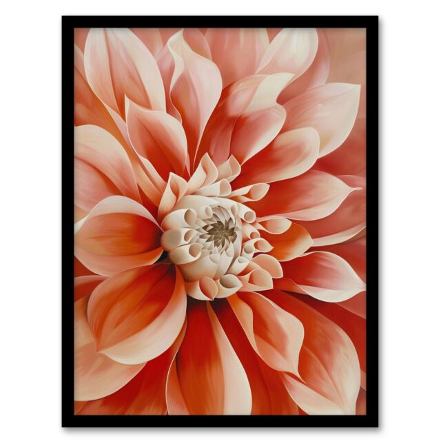 Artery8 Pink Dahlia Flower Close Up Petals Painting Framed Art Print - Size: A4 - image 1