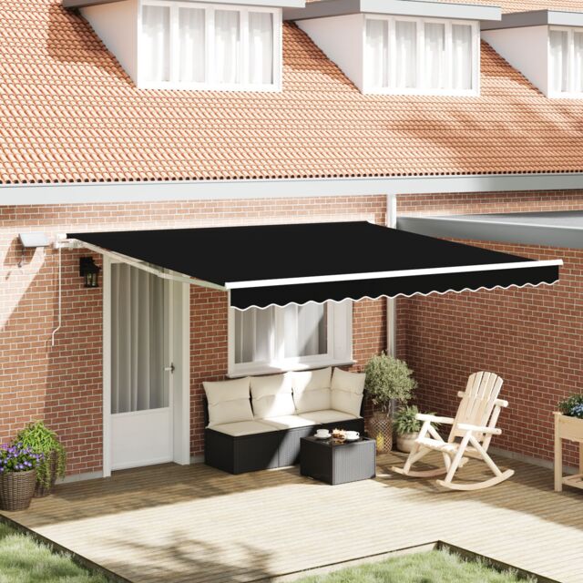 Berkfield Home Manual Retractable Awning with LED Black 400x300 cm - image 1
