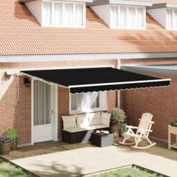 Berkfield Home Manual Retractable Awning with LED Black 400x300 cm - thumbnail 1