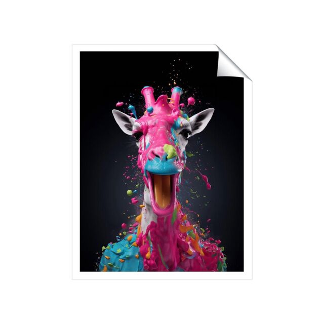 "Warren Reed - Designer Splashart Giraffe Face Pink Unframed Art Print - Size: W24"" x H36""" - image 1