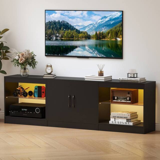 "Costway Modular TV Stand for 85"" TVs 3-in-1 Entertainment Center w/LED Lights in Black" - image 1
