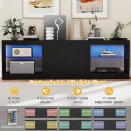 "Costway Modular TV Stand for 85"" TVs 3-in-1 Entertainment Center w/LED Lights in Black" - thumbnail 3