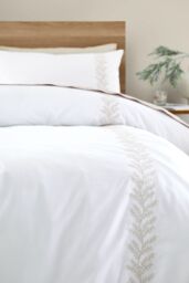 Bianca 'Embroidery Leaf ' 180 Thread Count Cotton Duvet Cover Set in Natural - Size: King - thumbnail 4