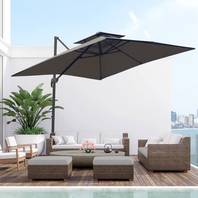 OUTSUNNY 360° Cantilever Parasol Roma Umbrella w/ Base Weights, Cover in Dark Grey - image 1