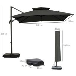 OUTSUNNY 360° Cantilever Parasol Roma Umbrella w/ Base Weights, Cover in Dark Grey - thumbnail 3