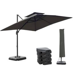 OUTSUNNY 360° Cantilever Parasol Roma Umbrella w/ Base Weights, Cover in Dark Grey - thumbnail 2