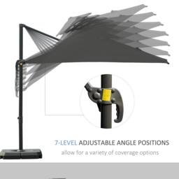 OUTSUNNY 360° Cantilever Parasol Roma Umbrella w/ Base Weights, Cover in Dark Grey - thumbnail 4