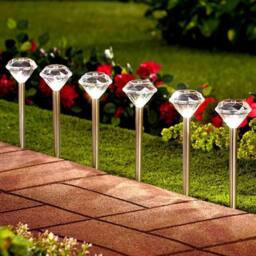 SPETLEK 10X Solar Powered Garden LED Diamond Stake Lights Patio Lawn Pathway in Clear - thumbnail 1