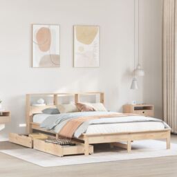 Berkfield Home Bookcase Bed without Mattress 120x190 cm Small Double Solid Wood Pine in Brown - thumbnail 1