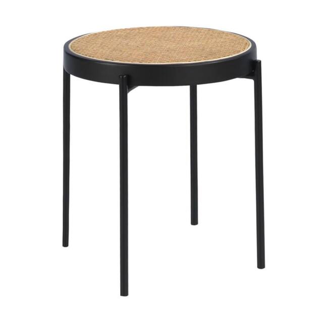 Angel Cerda Round Rattan Side Table Black MDF Top - image 1