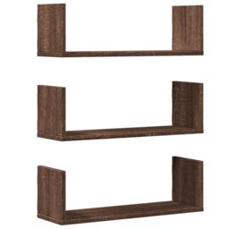 Berkfield Home Wall Shelves 3 pcs Brown Oak 58x18x18 cm Engineered Wood - Size: 58 x 18 x 18 cm - thumbnail 2