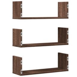 Berkfield Home Wall Shelves 3 pcs Brown Oak 58x18x18 cm Engineered Wood - Size: 58 x 18 x 18 cm - thumbnail 6