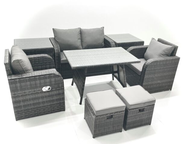 Fimous Outdoor Garden Furniture Set with Reclining Chair 2 Small Footstool 2 Side Table in Dark Grey - image 1