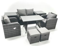 Fimous Outdoor Garden Furniture Set with Reclining Chair 2 Small Footstool 2 Side Table in Dark Grey - thumbnail 1