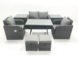 Fimous Outdoor Garden Furniture Set with Reclining Chair 2 Small Footstool 2 Side Table in Dark Grey - thumbnail 3