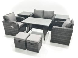 Fimous Outdoor Garden Furniture Set with Reclining Chair 2 Small Footstool 2 Side Table in Dark Grey - thumbnail 2