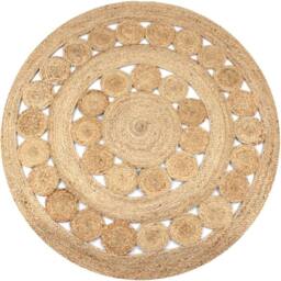 Berkfield Home Soft Area Rug Braided Design Jute 120 cm Round in Beige - Size: 100 cm diameter - thumbnail 2