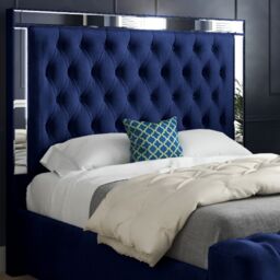 KDMD Marino Mirror Upholstered Soft Velvet Blue Bed Frame - Size: King - thumbnail 2
