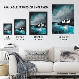 "Artery8 Coastal Cottages Oil Painting Grey Sky Scotland Wall Art Print - Size: W18"" x H24""" - thumbnail 3