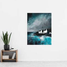 "Artery8 Coastal Cottages Oil Painting Grey Sky Scotland Wall Art Print - Size: W18"" x H24""" - thumbnail 4