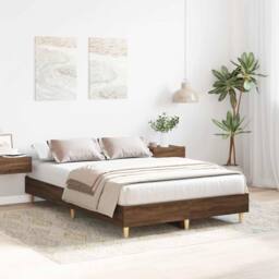 Berkfield Home Bed Frame No Mattress Brown Oak 135x190 cm Double Engineered Wood - thumbnail 3