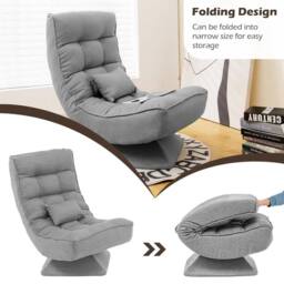 KORVIXA Folding Floor Gaming Chair Swivel Lounge Chair in Grey - Size: 100 cm - thumbnail 3