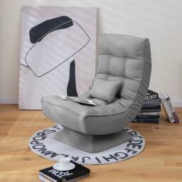 KORVIXA Folding Floor Gaming Chair Swivel Lounge Chair in Grey - Size: 100 cm