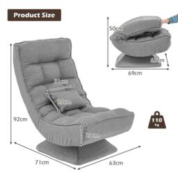 KORVIXA Folding Floor Gaming Chair Swivel Lounge Chair in Grey - Size: 100 cm - thumbnail 2