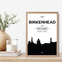ARTZE Birkenhead Black & White City Skyline Framed Print SIZE: A3 with Oak Frame - Size: A4 - thumbnail 2