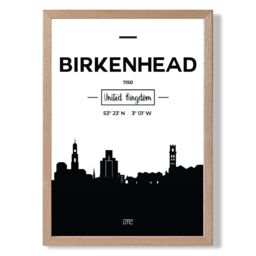 ARTZE Birkenhead Black & White City Skyline Framed Print SIZE: A3 with Oak Frame - Size: A4