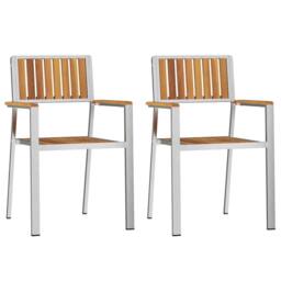 Berkfield Home Stackable Garden Chairs 2 pcs Solid Wood Acacia&Stainless Steel in Silver