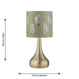 First Choice Lighting Romana - Antique Brass Touch Table Lamp with Sage Green Fern Shade in Bronze - thumbnail 4