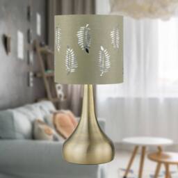 First Choice Lighting Romana - Antique Brass Touch Table Lamp with Sage Green Fern Shade in Bronze - thumbnail 2