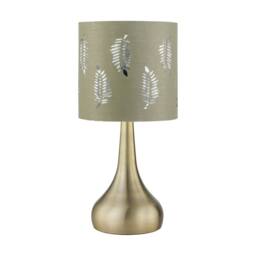 First Choice Lighting Romana - Antique Brass Touch Table Lamp with Sage Green Fern Shade in Bronze
