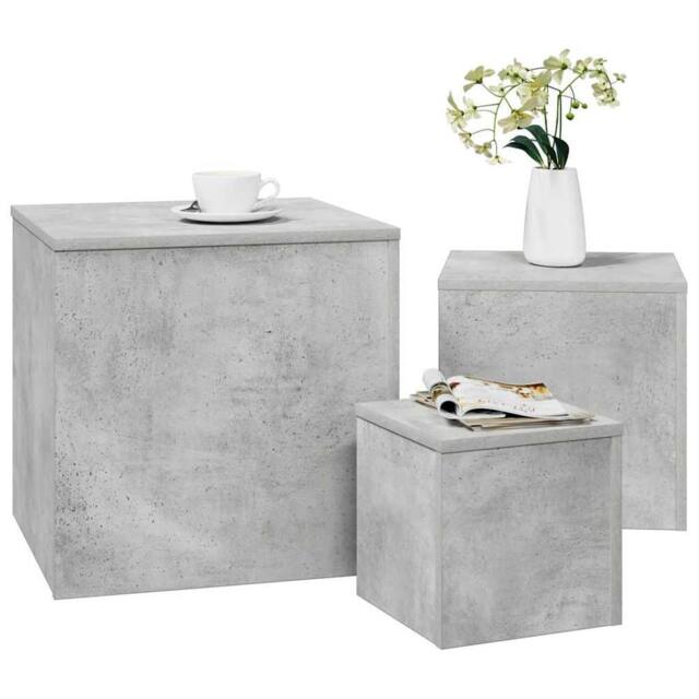 Berkfield Home Side Tables 3 pcs Concrete Grey Engineered Wood - image 1