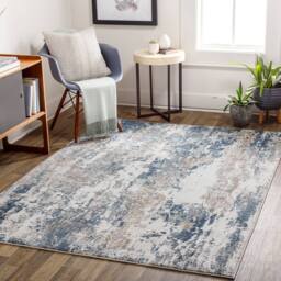 Livabliss Allegro-Abstract Blue Bleige Grey Modern Marble Living Dining Rug in Cream - Size: 160 cm x 215 cm - thumbnail 1
