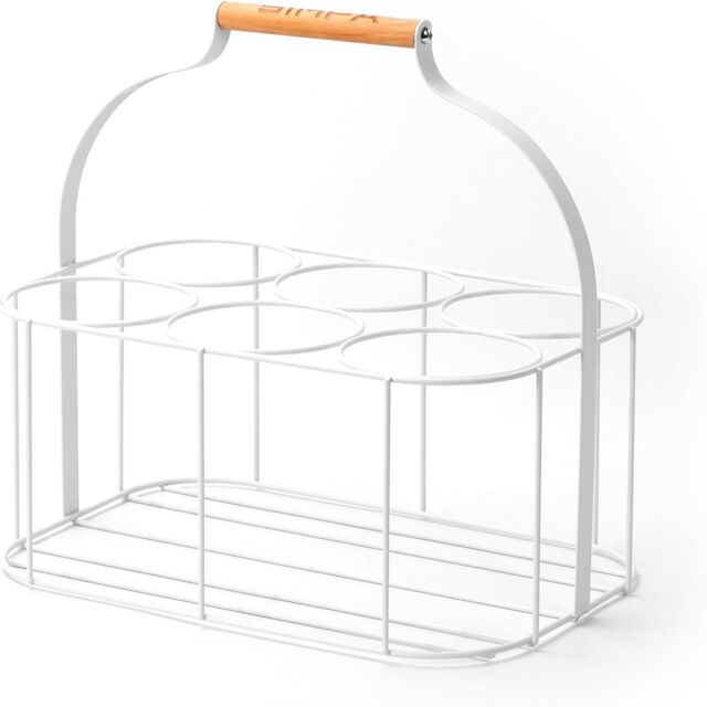 simpa 6 Bottle Metal Carrier Holder Caddy with Handle in White - image 1