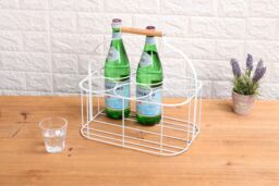 simpa 6 Bottle Metal Carrier Holder Caddy with Handle in White - thumbnail 6